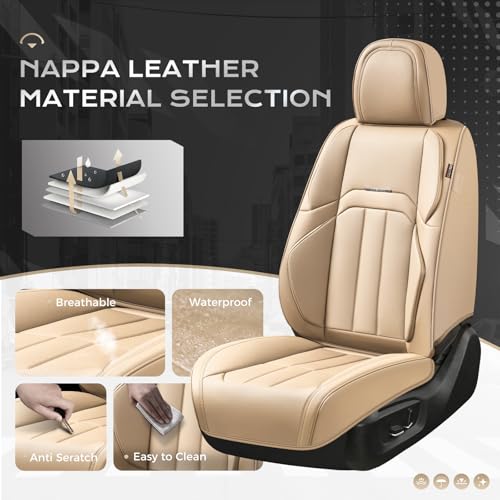 Image of Coverado Car Seat Cover, Cover for Cars Full Seat, Premium Leather, Universal Fit Waterproof Seat Protectors, Car Seat Cushion Non-Slip for Most Cars-Beige