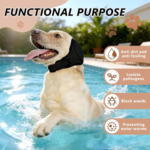 KERYBW Hunde Ohrenschützer Geräuschreduzierung, Wasserdichter Ohrenschutz, Gehörschutz Hund, Elastische Umwicklung Mit Schalldämmung für Geräuschblockierung, Beruhigung, Baden, Winter (Schwarz M)