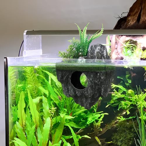 Image of Garneck 2Pcs Floating Island for Aquarium Decor: Resin Suspended Stone with Hideout Tunnel & Artificial Plants for Betta Guppy Shrimp Hermit Crabs Fish Tank Landscape Ornament