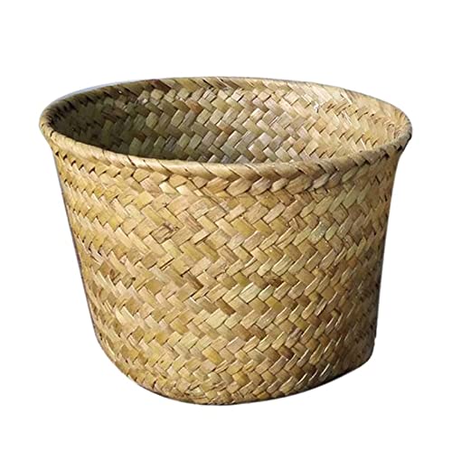 JINGYAN Egg Baskets Handmade Storage Baskets Laundry Straw Patchwork Wicker Rattan Seagrass Belly Garden Flower Pot Planter Basket(A)