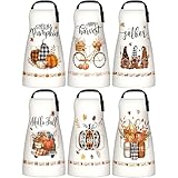 Cotwinter 6 Pcs Fall Aprons with Pockets Waterproof Pumpkin Kitchen Aprons Adjustable Cooking Baking Supplies for Women(Vintage)