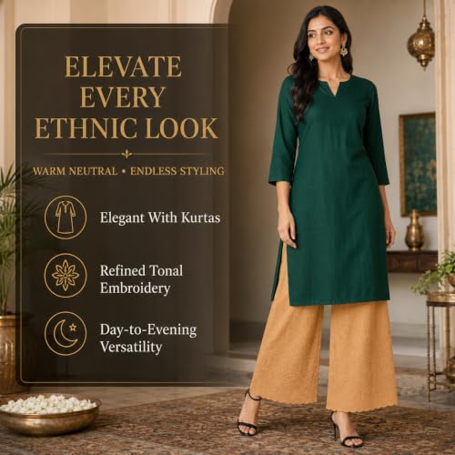 Image of Vastraa Fusion Women's Regular Fit Cotton Chikan Palazzo