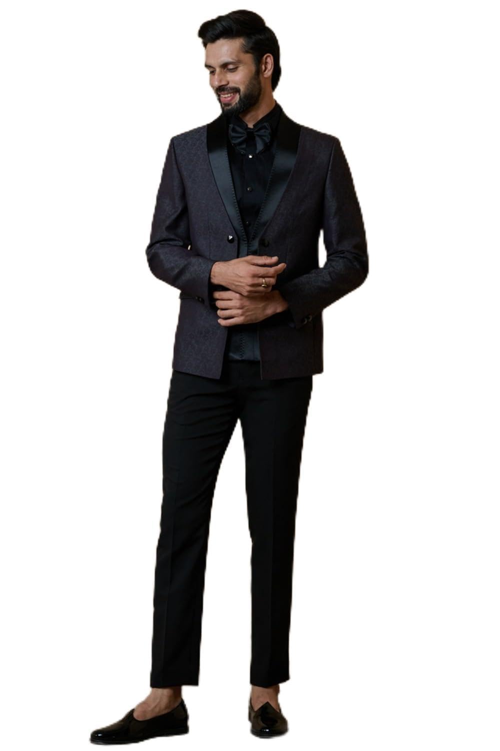 tasva Wine Overlap Jacquard Dinner Jacket Set-picture-28