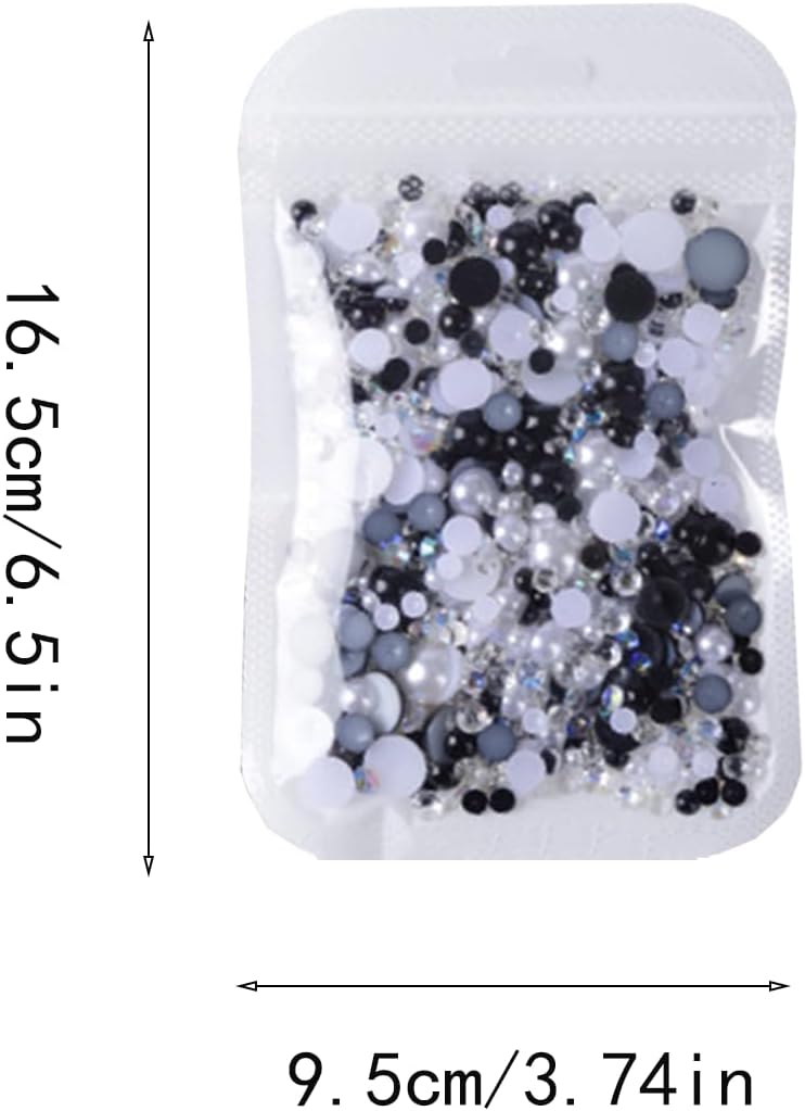 100g Mix Flatback Pearls and Rhinestone, Rhinestones for Crafting,Mixed Size 3mm-10mm AB Color Round Half Pearls Flatback Pearl Beads for DIY Craft Nail Art Shoes Clothes Tumblers(Black|Silver|White) - Image 2