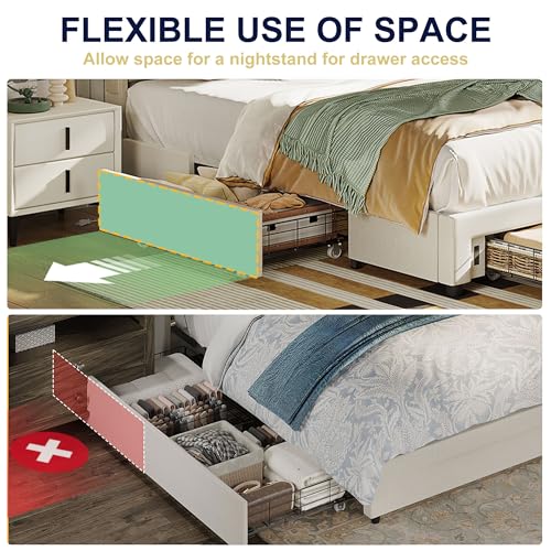 Diyset US-DIY-BF Bed Frame Full Size With Headboard, Upholstered Platform Bedframe With 3 Underbed Storage Drawers thumb #5