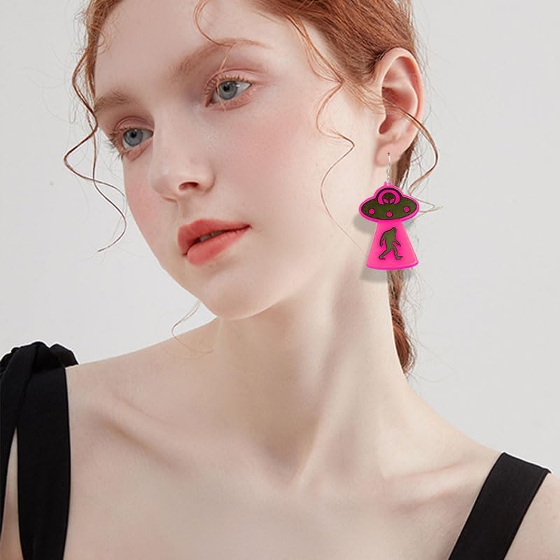 ONLYJUMP UFO Aliens Earrings for Women Acrylic Lightweight Statemment Dangle Drop Earrings Colorful UFO Alien Spaceman Statement Drop Dangle Earrings Jewelry Gifts - Image 5