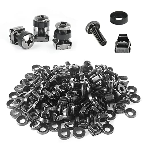 THATSRAD 50 PCS Vis et Ècrous à Cages M6 pour Baie de Serveur Rack 19' Pouces Vis M6 x 16mm en Acier au Carbone Nickelé Vis Armoire Informatique Ecrou Cage M6