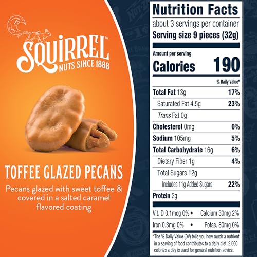 Image of Squirrel Brand Toffee Glazed Pecans, 3.5 Ounces, Resealable Bag, Gluten Free, Kosher, Snacks for Adults and Kids