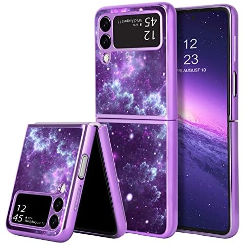 YINLAI Samsung Galaxy Z Flip 3 Case Glow in The Dark Slim Fit Shockproof Protective Hybrid Hard PC Soft TPU Bumper Phone Cover for Samsung Galaxy Z Flip 3 5G, Purple Nebula Cover