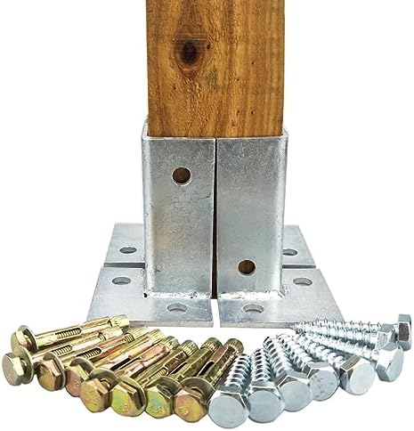 Heavy Duty Adjustable Wood Fence Post Brackets 4-Pack - Fits 1.5"x1.5" to 4"x4" Posts - Durable Mailbox Railing Stand Base with Installation Kit - Outdoor Half Column Support