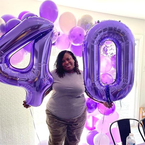 Image of 40 Inch Number Balloons 4 for Kids, Large Purple Number Balloon with Foil Helium for Girls Women 40 Years Old 4th Birthday Party Decorations Anniversary Graduation Party Decoration Supplies