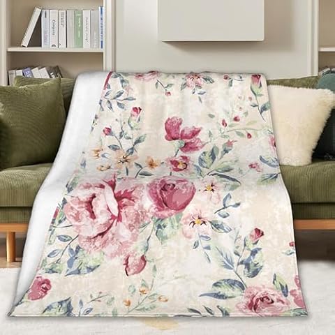 Wildflowers Rose Blanket Botanical Floral Throw Blanket Gifts for Women Soft Lightweight Throw Blanket Fuzzy Blanket for Sofa Couch Bed Room Rose Decor 50"X60" Cover