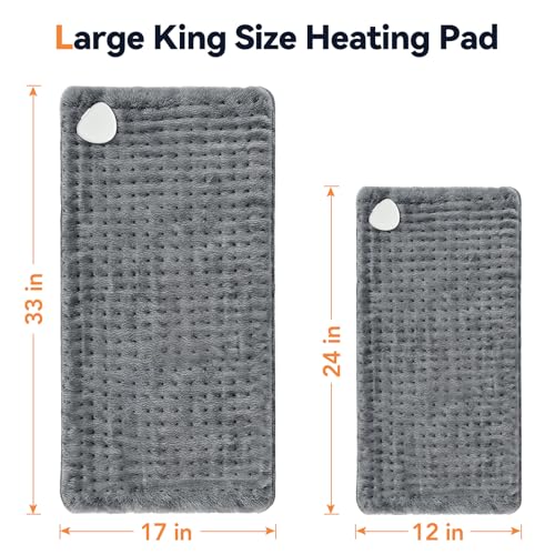Image of Heating Pad for Back Pain, 17 inchx33 inch Electric Heat Pad with 9 Heat Levels & 4 Auto-Off Timers, Portable Heating Pad for Period Cramps, Shoulder, Neck, Machine Washable, Gifts for Women Men, Grey