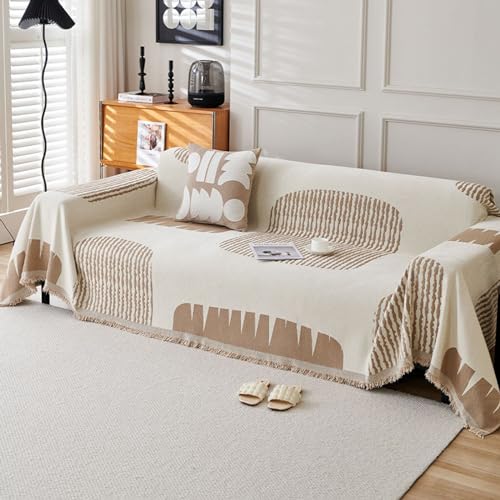 Large Chenille Sofa Throw Blanket for 1 2 3 4 Seater Sofas Non Slip Universal Couch Cover Pet Friendly Furniture Protector Soft and Cozy L Shaped Corner Sofa Slipcovers Coffee 180X420cm