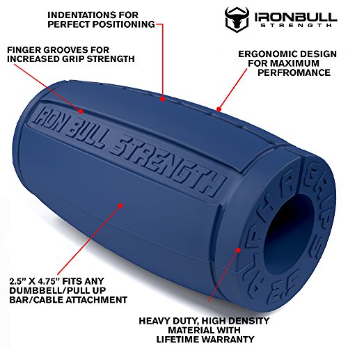 Iron Bull Strength Alpha Grips 2.5 - Extreme Arm Blaster - Best Dumbbell and Barbell Thick Bar Adapter (Blue) - Thumbnail 4
