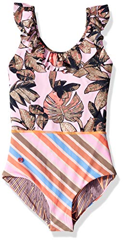 Maaji Girls' Little Scoop Neck with Ruffle One Piece Swimsuit, Coral De Rosa