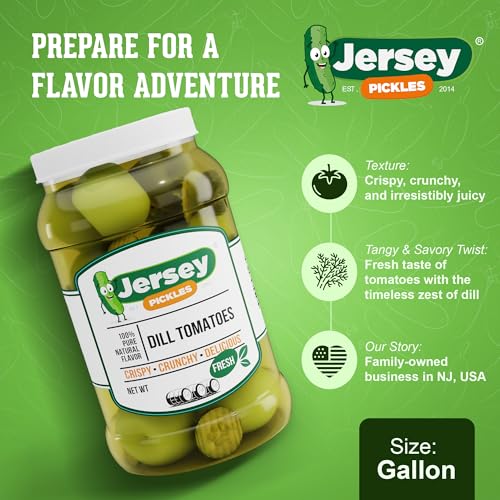 Jersey Pickles - Dill Tomatoes (Gallon) – Pickled Vegetable – Handcrafted Gourmet Topping for Sandwiches, Charcuterie & More