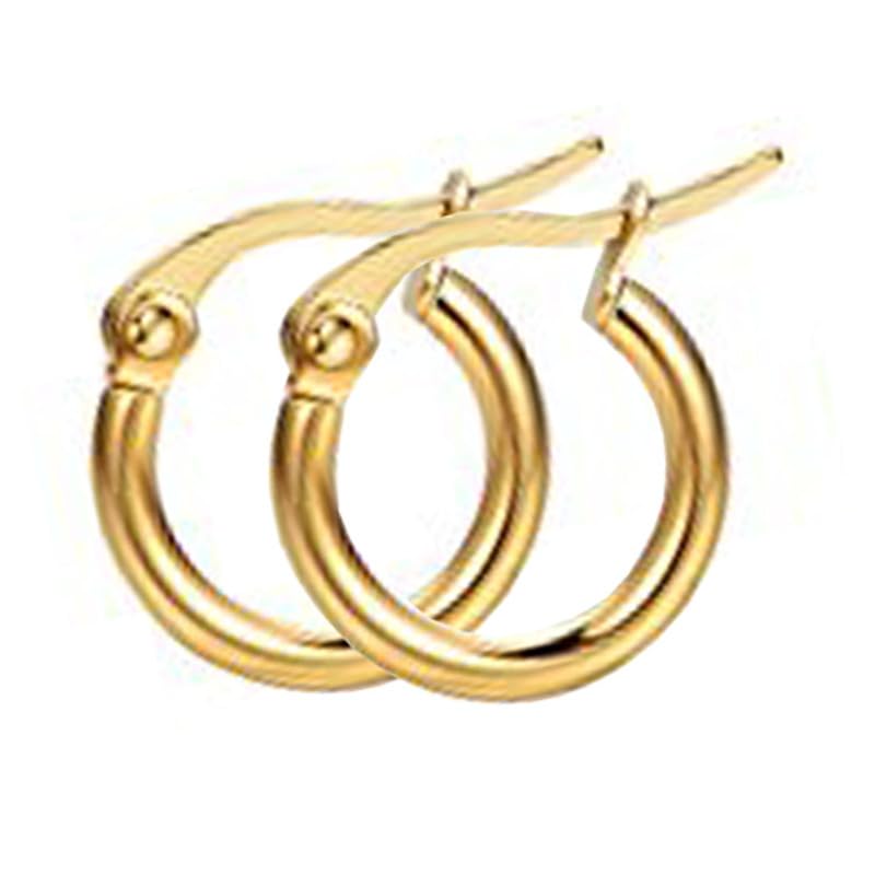 Oval or Round Small Wire (Dia 16mm) Gold Stainless Steel Earrings For Men And Women-image-35