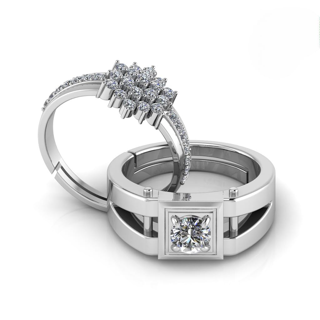 miss highness Pure 925 Sterling Silver Ring Rhodium Plated Minimal Jewelry Hallmark with Size Adjustable Birthday Anniversary Gift for Women and Mens Couple Rings CZ AAA+ Diamond(Variation-CR-02)-picture-35