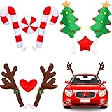 Tallew 3 Set/9 Pcs Christmas Car Decor Exterior Car Reindeer Antlers Deer Nose Decoration Kit, Candy Cane and Christmas Tree Style Auto Accessories for Truck SUV Van Decor
