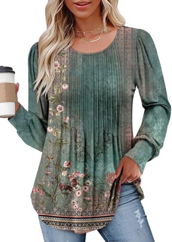 BETTE BOUTIK Long Sleeve Shirts for Women Fall Tops Dressy Blouses Crewneck Tunic Tops for Leggings S-3XL