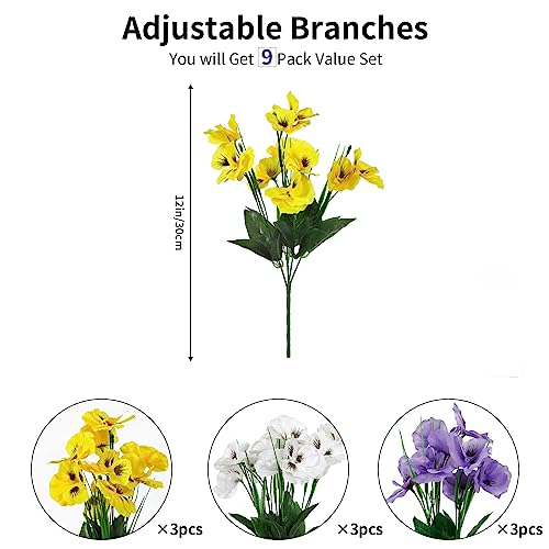 Weldomcor 9 Bundles Artificial Flowers Outdoor UV Resistant Fake Pansy Flowers Summer Decoration Floral DIY Tables Party Home Greenery Shrubs Plants Porch Garden Decor - Image 3