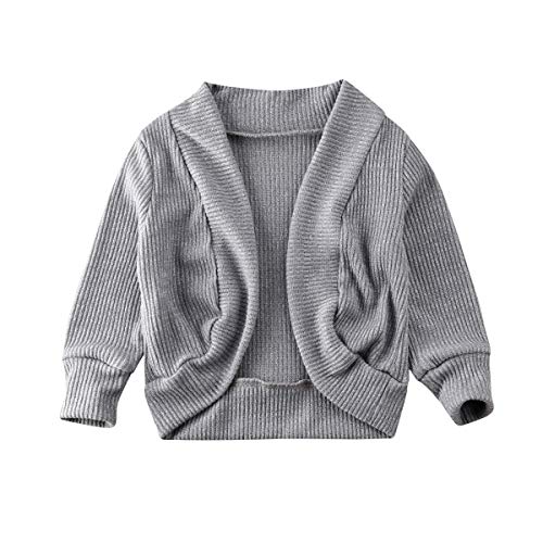 Toddler Baby Girl Knitted Sweater Cardigan Solid Color Long Sleeve Fall Winter Coat Outfits (Grey, 1-2 Years)