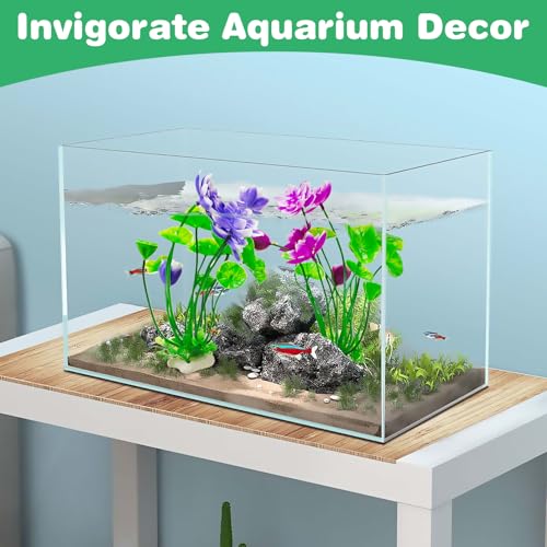 Image of Hamiledyi 2 Pcs Artificial Lotus Flowers with Small Artificial Seaweed Plants Fish Tank Plastic Plants Decorations Purple and White-Purple Blossoms Artificial Water Plants Perfect for Aquarium Decor
