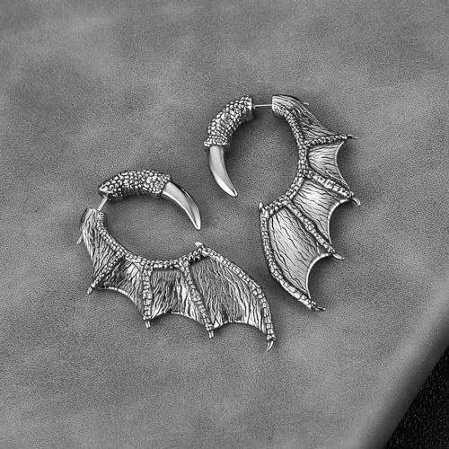 HZMAN Wings Earring for Men Stainless Steel Gothic Punk Retro Dargon Wing Stud Earrings Halloween Jewelry Gift4