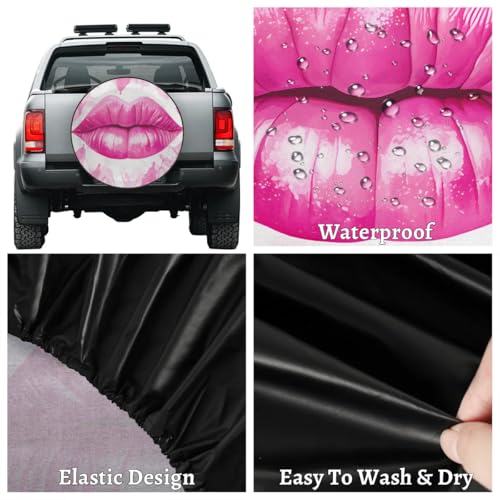 Image of Spare Tire Cover for RV Trailer, Pink Lips Tire Covers Universal Fit for Travel Trailer Camper Jeep RV SUV Truck Waterproof Wheel Cover (16 inch for Diameter 29 inch - 31 inch)