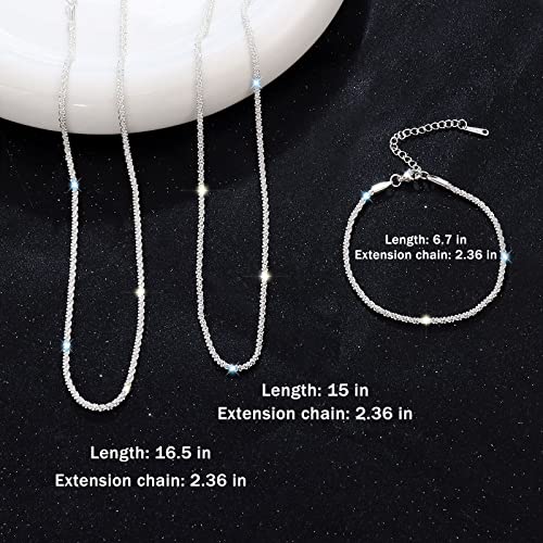 Silver Layered Necklaces for Women Trendy Shiny Twisted Rope Chain Necklace Dainty 925 Sterling Silver Plated Choker Necklace with Bracelet Jewelry Set for Women3