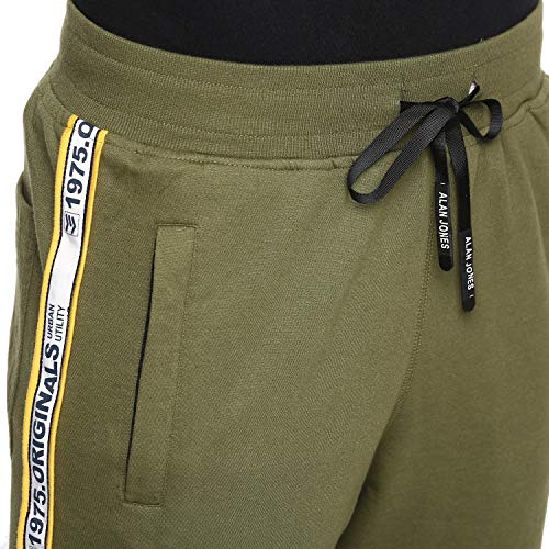 Alan Jones Clothing Men's Cotton Tapped Slim Joggers Track Pants (Olive