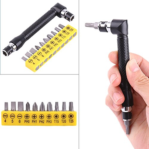 L-Shape 1/4 Inch Hex Socket Wrench Double Head with 10Pcs Various Angled Screwdriver Bits Hand Tool Set