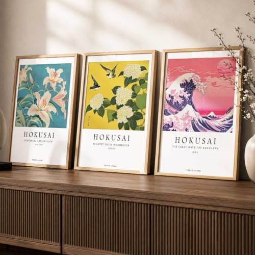 Image of kotart Japanese Nature Art Posters with Frame | Aesthetic Japan Nature Arts Posters with Frames | Japanese Art Framed Poster for Bedroom Living Room Gaming Room Wall Decor Set Of 3 (10X13 inch)