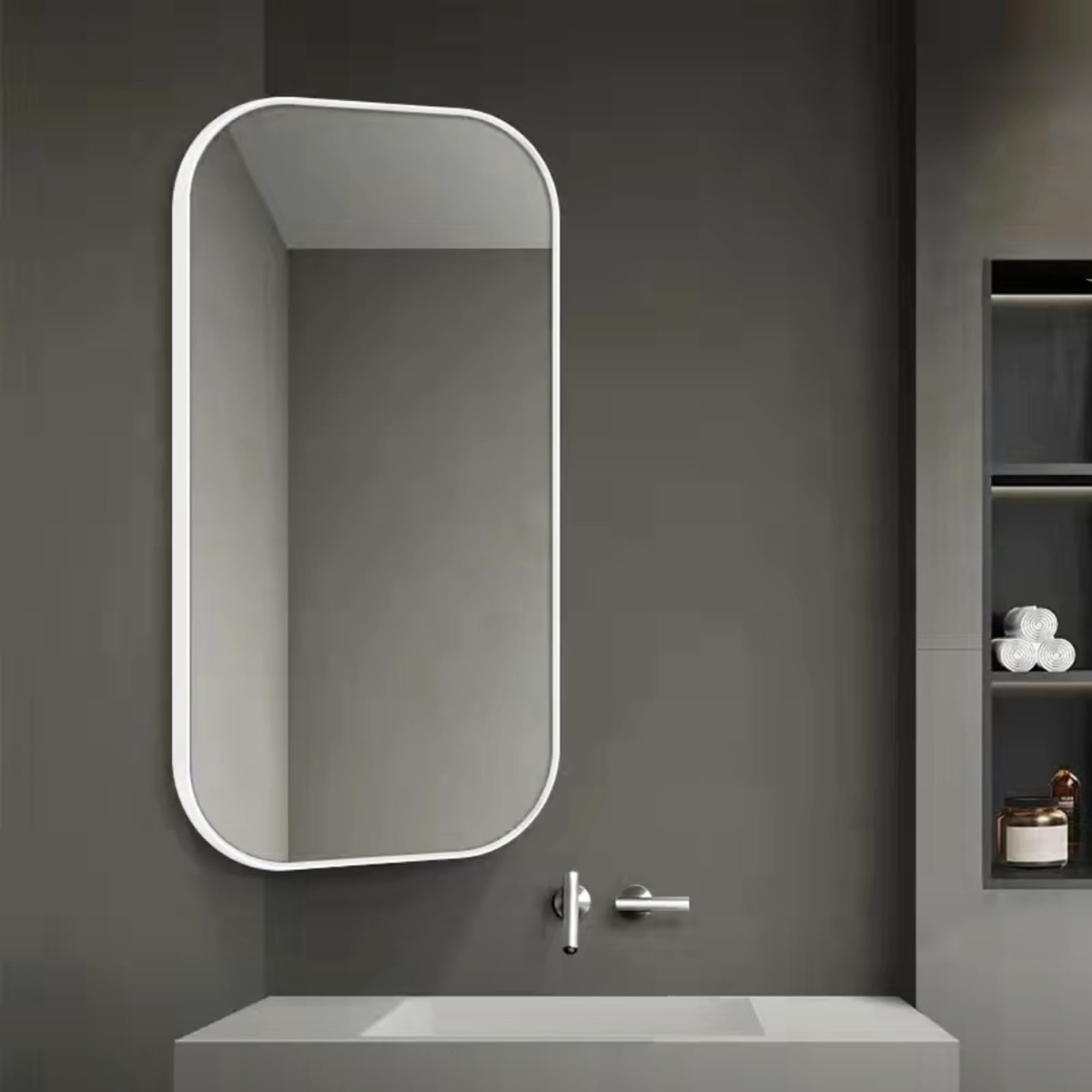 Specchio Espejo de pared rectangular giratorio de 360°, espejo de maquillaje con marco de metal de alta definición, espejo de baño retráctil con función antiexplosión, elegante y funcional (color
