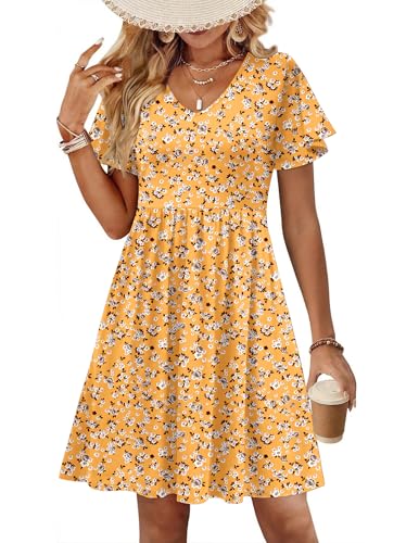 Image of Zeagoo Womens Summer Dress Casual Swing Sundresses Floral Ruffle Short Sleeve Wedding Guest Dress Beach Mini Dress 2026