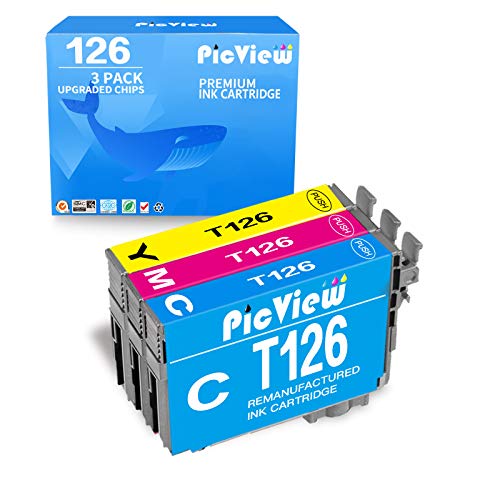 PicView Remanufactured 3-Pack 126 Ink Cartridge Replacement for Epson 126 T126 for Workforce 435 520 545 635 645 845 WF-3520 WF-3530 WF-3540 WF-7010 WF-7510 WF-7520 Printer (Cyan, Magenta,Yellow)