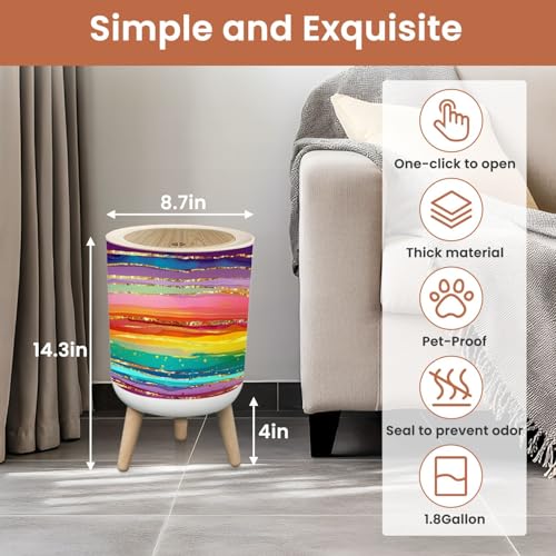 Image of Small Trash Can with Lid Rainbow line abstract luxury composition Inkscapes Watercolour 1.8 Gallon Dog Proof Trash Can Round Garbage Can Waste Bin Wastebasket for Bathroom Bedroom Living Room