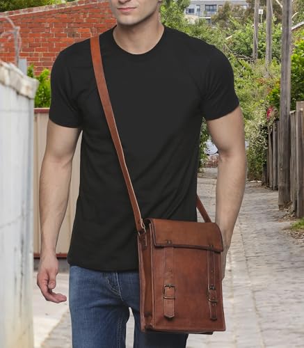 RUSTIC TOWN Leather Satchel iPad Tablet Bag - Leather Saddle Bag Purse - Small Shoulder Bag for Men and Women2