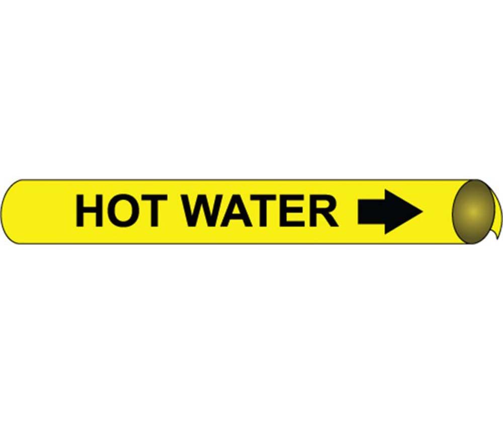 NMC C4061"Hot Water" Precoiled Pipe Marker, Fits 2 1/2"-3 1/4" Pipe, Black/Yellow