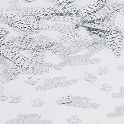 Hrovsur 25 Happy Anniversary Confetti Glitter - Silver 25th Anniversary Party Table Decorations Happy Anniversary Confetti, Perfect for Table Decorations Party Supplies DIY Craft