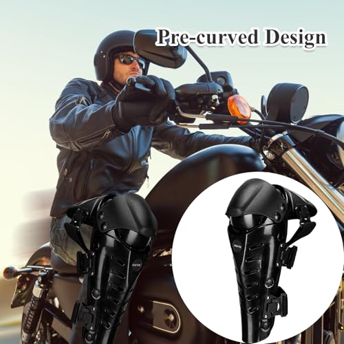 Gute Knee Pads, Black Adjustable Long Leg Sleeve Gear Crashproof Nonslip Protective Shin Guards for Motorcycle Mountain Biking-1 Pair