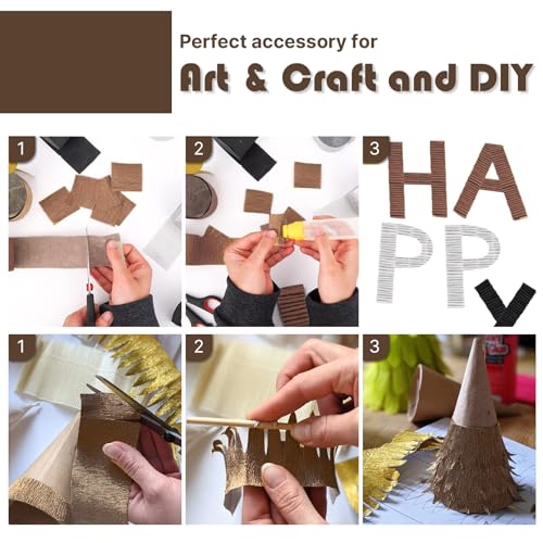 Image of PartyWoo Crepe Paper Streamers 8 Rolls 656ft, Pack of Brown, Gold, Sand White Party Streamers, Crepe Paper for Birthday Decorations, Party Decorations, Wedding Decorations (1.8 In x 82 Ft /Roll)