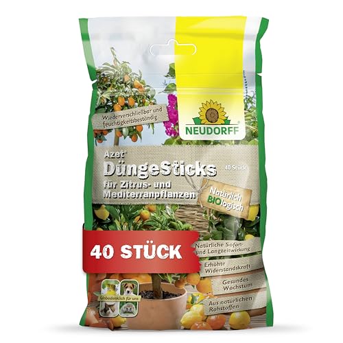Neudorff Azet DüngeSticks für Zitrus- und Mediterranpflanzen – Bio Zitrusdünger sorgt für leckere Früchte und kräftig grüne Blätter, 40 Stück