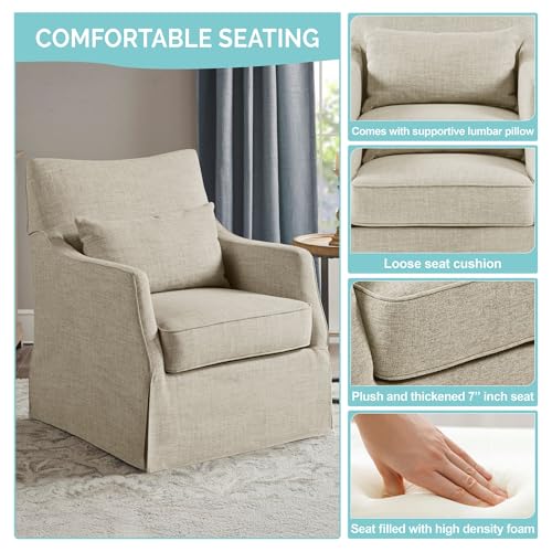 Martha-Stewart-London-Swivel-Chair-Solid-Wood-Plywood-Skirted-Metal-Base-Accent-Armchair-Lumbar-Pillow-Modern-Classic-Family-Room-Sofa-Furniture-Bedroom-Lounge-28X315X3525-Beige-Multi Martha Stewart London Swivel Chair Solid Wood Plywood Skirted Metal Base Accent Armchair Lumbar Pillow Modern Classic Family Room Sofa Furniture Bedroom Lounge 28X315X3525 Beige Multi