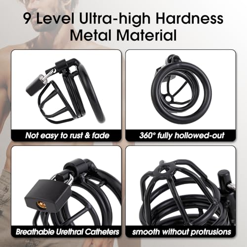 Image of Male Cock Cage Chastity Device - UTIMI Iron Chastity Cock Cage Device with 3 Active Sizes Rings Adult Sex Toy for Men Penis Exercise | 2 Keys and Invisible Lock Included | Extra-Small Size (Black)