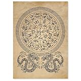 龍体文字 フトマニ図 ポスター – 古紙風背景 古代文字アート 壁掛けインテリア (A4)