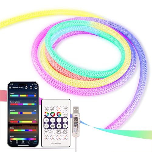 1M RGB Bande LED, IP65 étanche 360 degrés Tube de maille circulaire néon, Flexible Dream Color Neon Ruban LED pour la fête à la Maison(Le port USB n'est pas étanche)