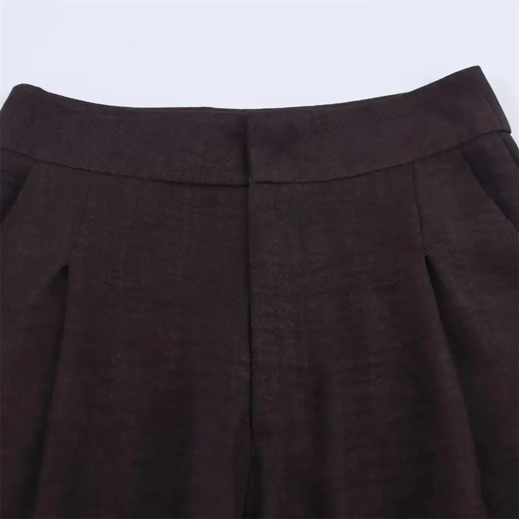 Women's Zipper Button Opening Pleated Wide-Leg Suit Trousers