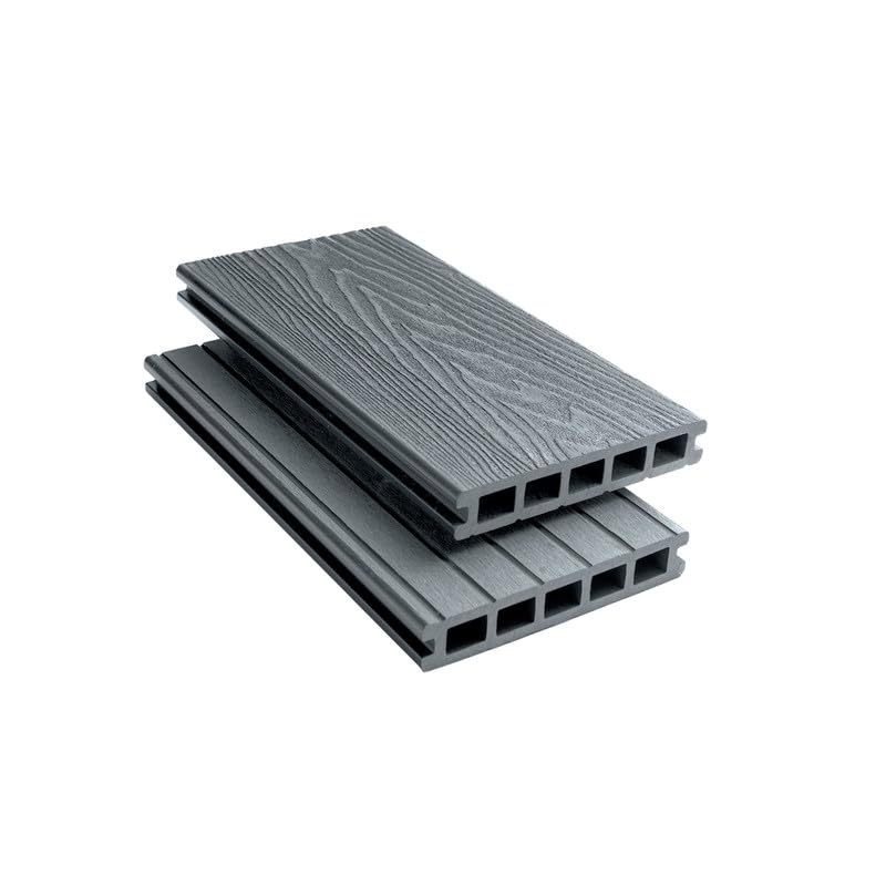 Tuda Grass Direct | 3.6m Composite Decking Boards WPC – Deep Embossed Woodgrain Effect | 9 Colours | Fixings & L-Shaped Edging Trims Included | (4 sqm | 8 Boards, Silver Grey) — image 1